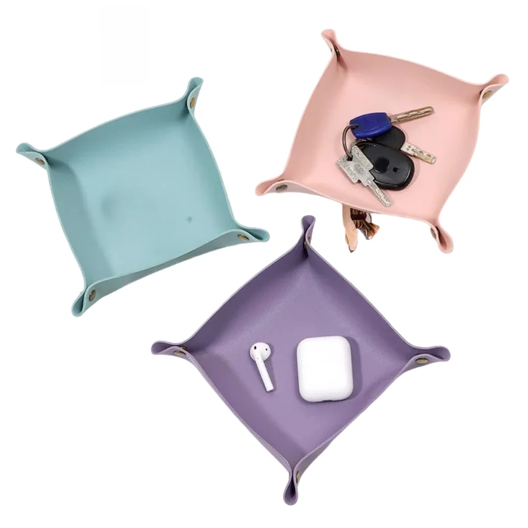 1 шт. 25x25 см кожаный лоток для хранения в скандинавском стиле, настольный органайзер для ключей, ювелирных изделий, косметики, складной органайзер, домашний деко