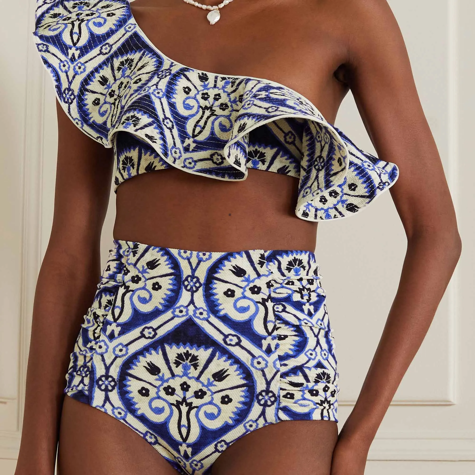 One Shoulder Ruffled Pleated Strap Swimsuit Off Shoulder Sexy Two Piece Bikini Elegant Backless High Waist Slim Beachwear 2023