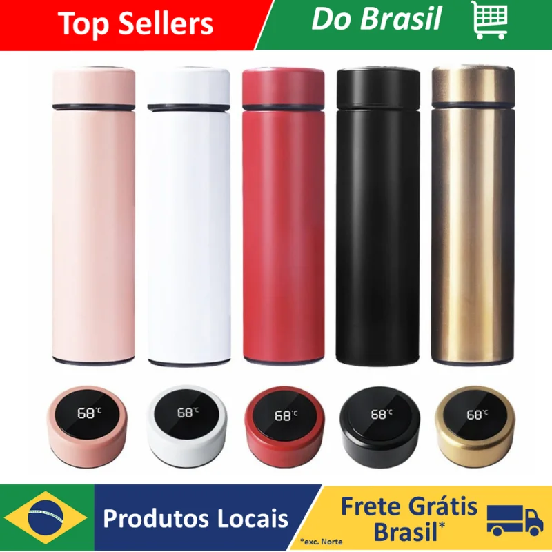 Garrafa Térmica Em Aço Inox Com Termômetro Digital 500ml Led