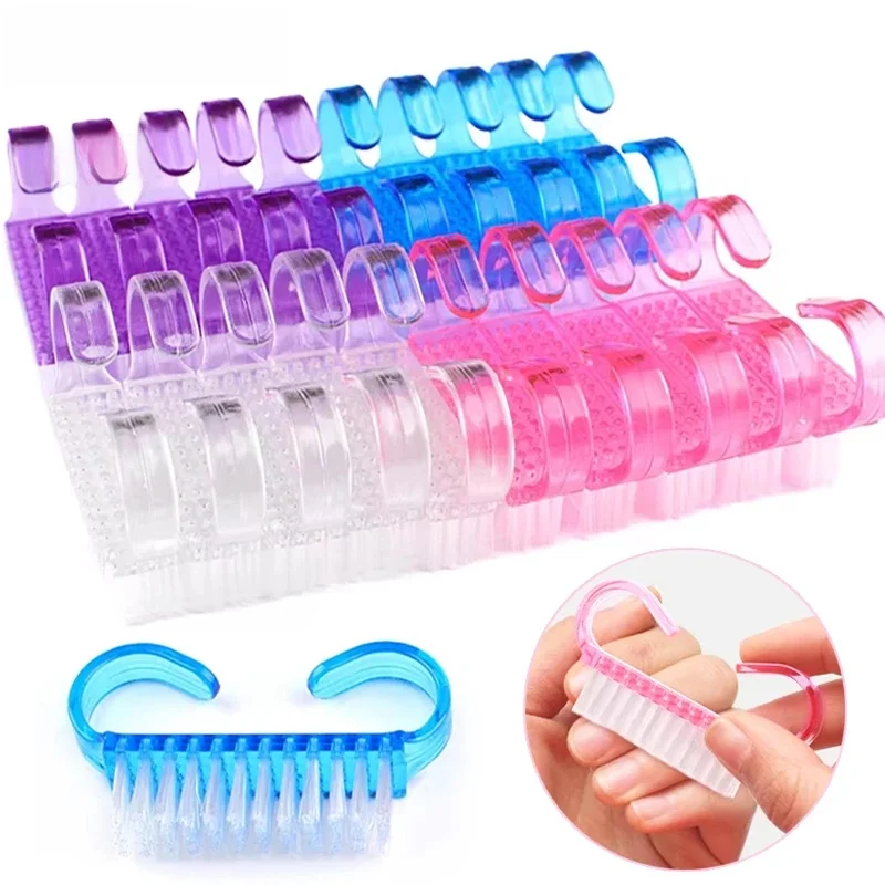 Brosse à ongles avec manche en plastique, brosse de nettoyage, mélange de couleurs, nettoyeur de poussière, Nail Art, dissolvant de poils souples, manucure, 10/1 pièces