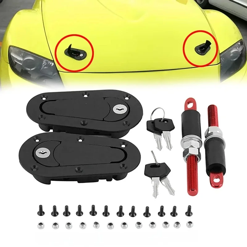 Kit universel de montage de verrouillage de loquet de capot de moteur, goupille de capot de voiture de course, 2 pièces, avec/sans clé de verrouillage