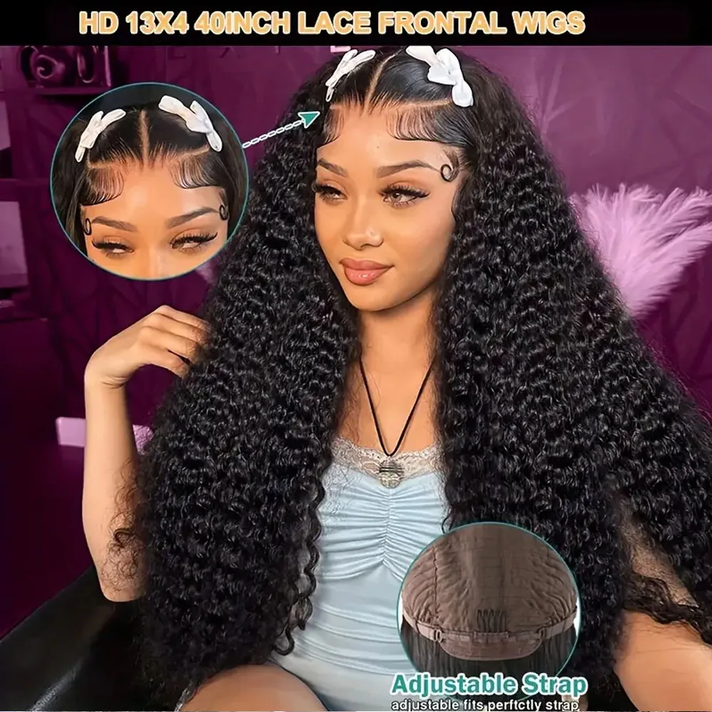 13x6 Brazilian Virgin Human Hair Jerry Kinky Curls 250% Density Real Human Hair HD13X4 Lace Front Wig Pre-Plucked Bleached Knots image 4