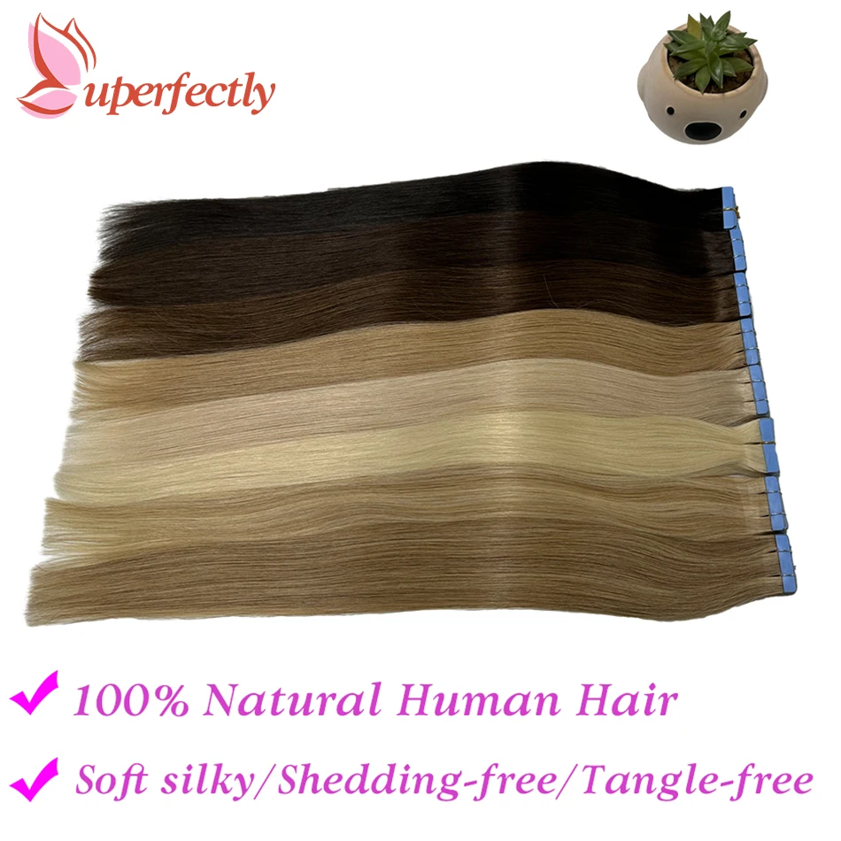 Uperfectly Straight Tape In Human Hair Extension Seamless Skin Weft 12