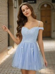 Sky Blue Off Shoulder Homecoming Dress A Line Prom Dresses Short Sweetheart Beaded Appliques Luxury Evening Dresses for Women