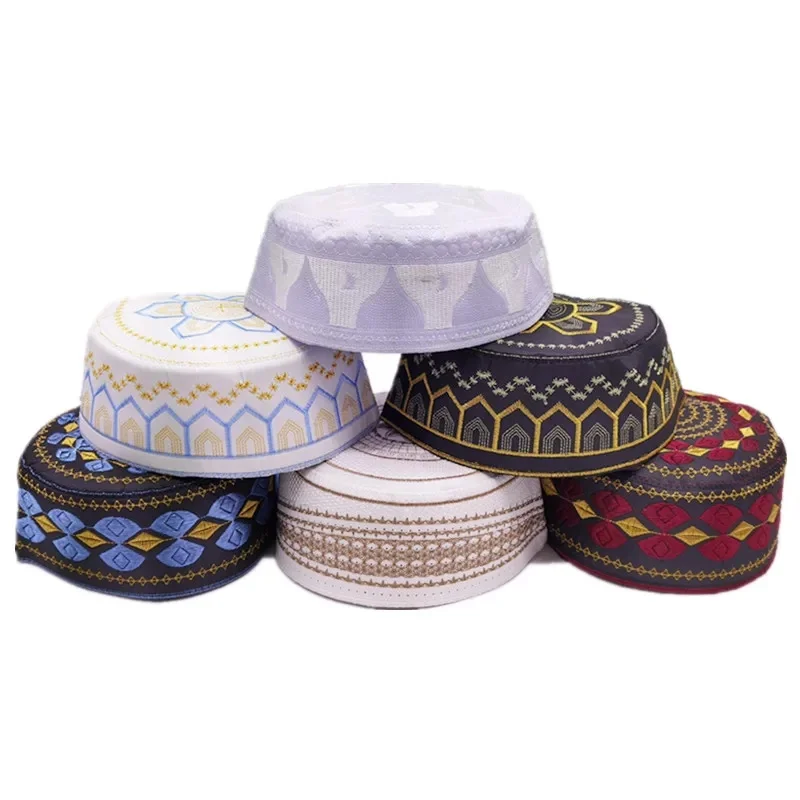 Nouveaux hommes musulmans chapeaux de prière coton broderie loisirs arabie saoudite chapeau islamique turban musulman casquette juive hommes foulard vêtements