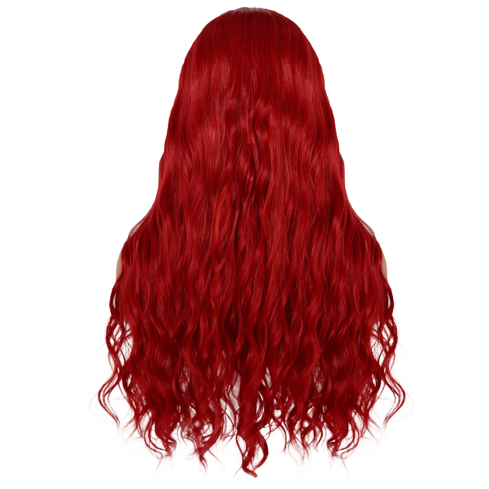 Red Long Water Wave Synthetic Wig With Natural Middle Part Heat Resistant Fiber Full Wig For Women For Everyday Wear Party Use