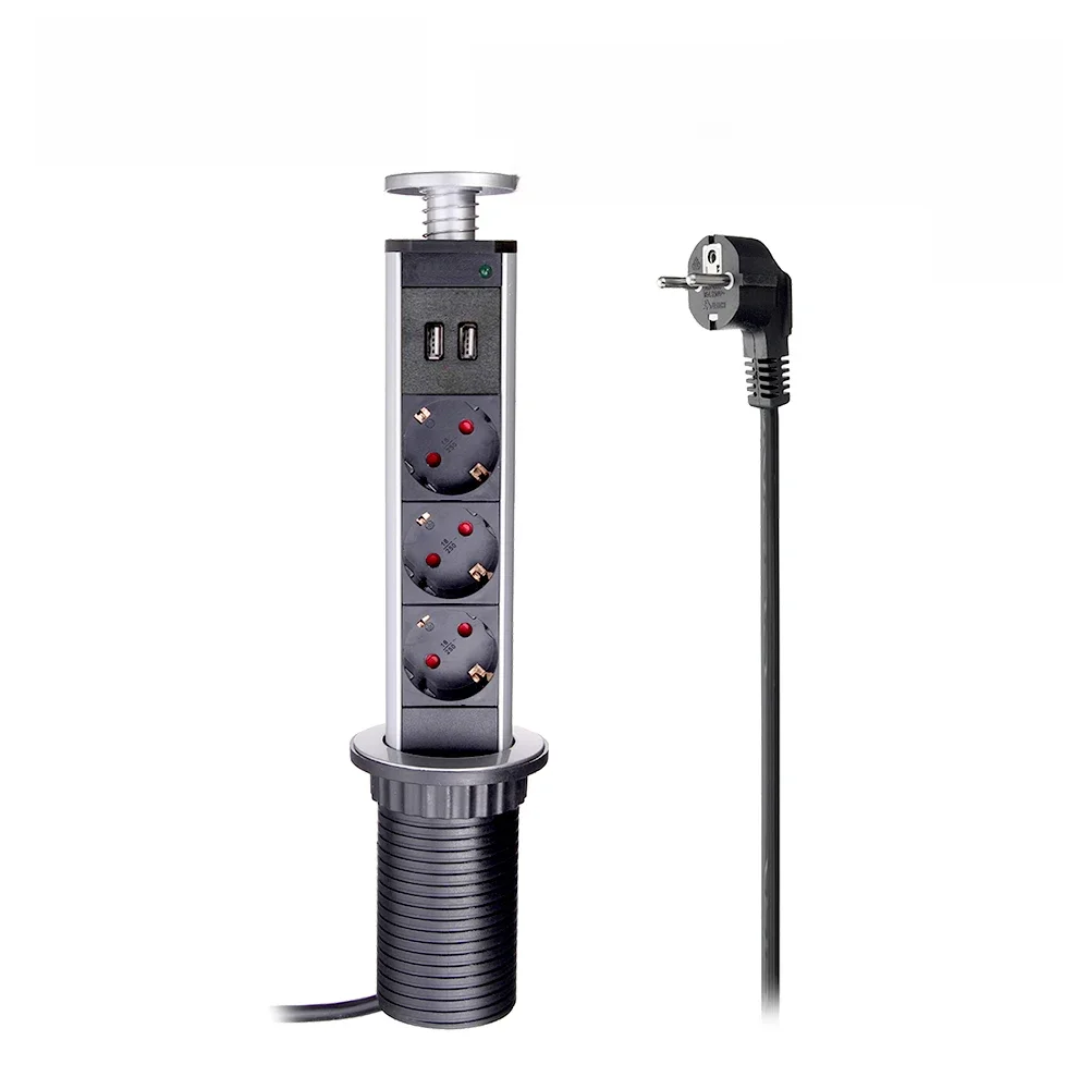 Wallpad pull pop up tomada de mesa 3 tomadas 2.4a portas de carga usb 2m extensão plug retrátil