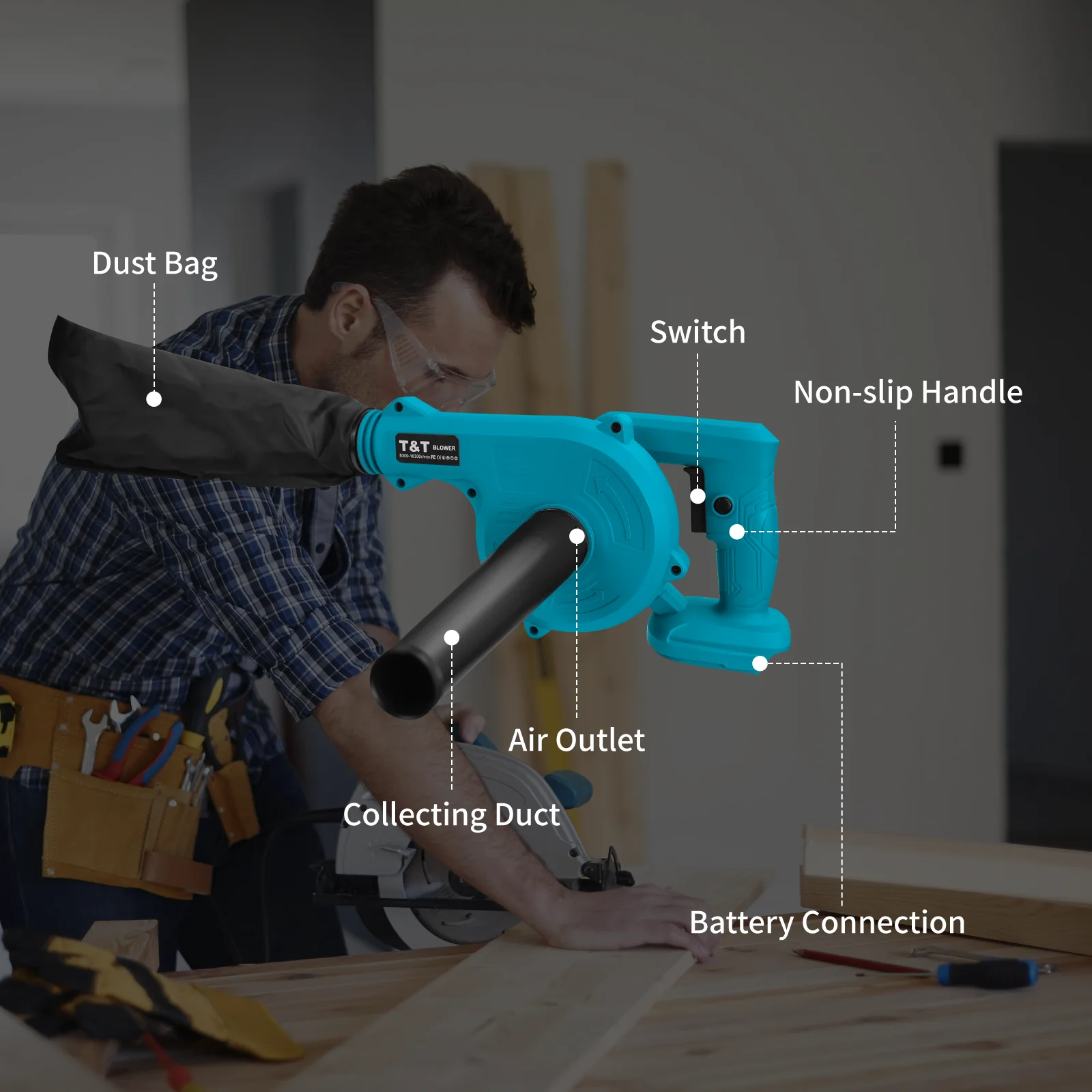 منفاخ هواء كهربائي منفاخ أوراق الشجر اللاسلكي 2 في 1 منفاخ بمقبض وأداة كهربائية لبطارية ماكيتا 18 فولت (بدون بطارية)