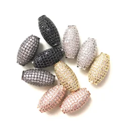 5pcs Zirconia Paved Olive Beads Spacers Centerpiece for Women Jewelry Bracelet Necklace Making Bling Gold-Plated Waist Accessory