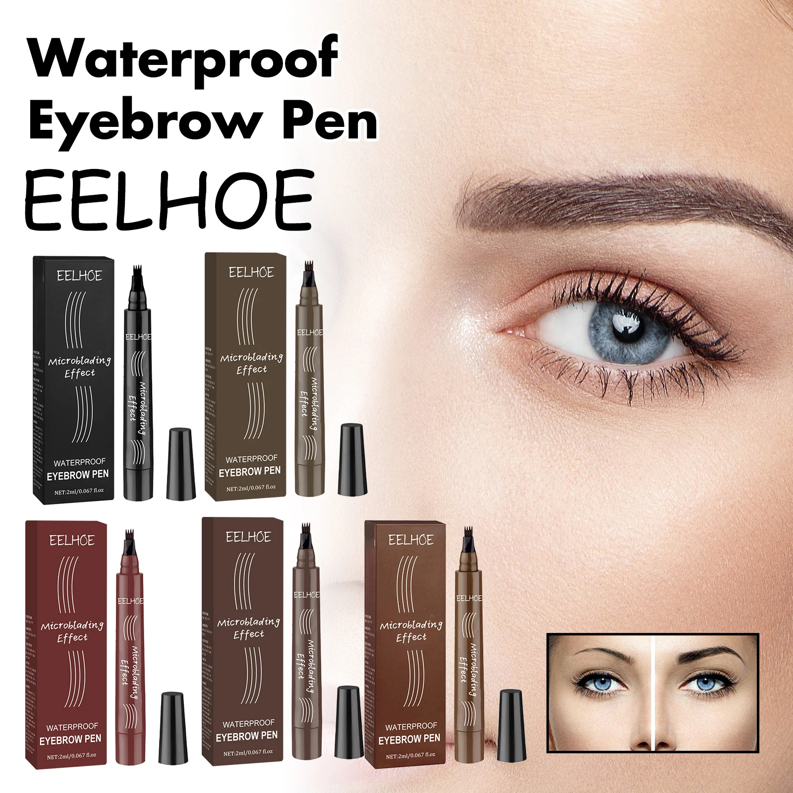 EELHOE Multi couleur 4 fourchettes stylo à sourcils naturel repulpant sourcil imperméable à l'eau résistant à la sueur durable maquillage volumateur stylo à sourcils