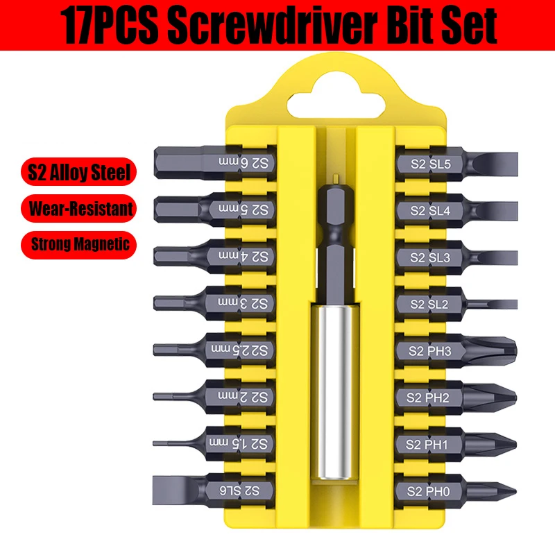 

17Pcs Screwdriver Bits Set Phillips Slotted Hex Torx Precision Screwdriver Bits Strong Magnetic Screw Driver Kit Bits Hand Tool