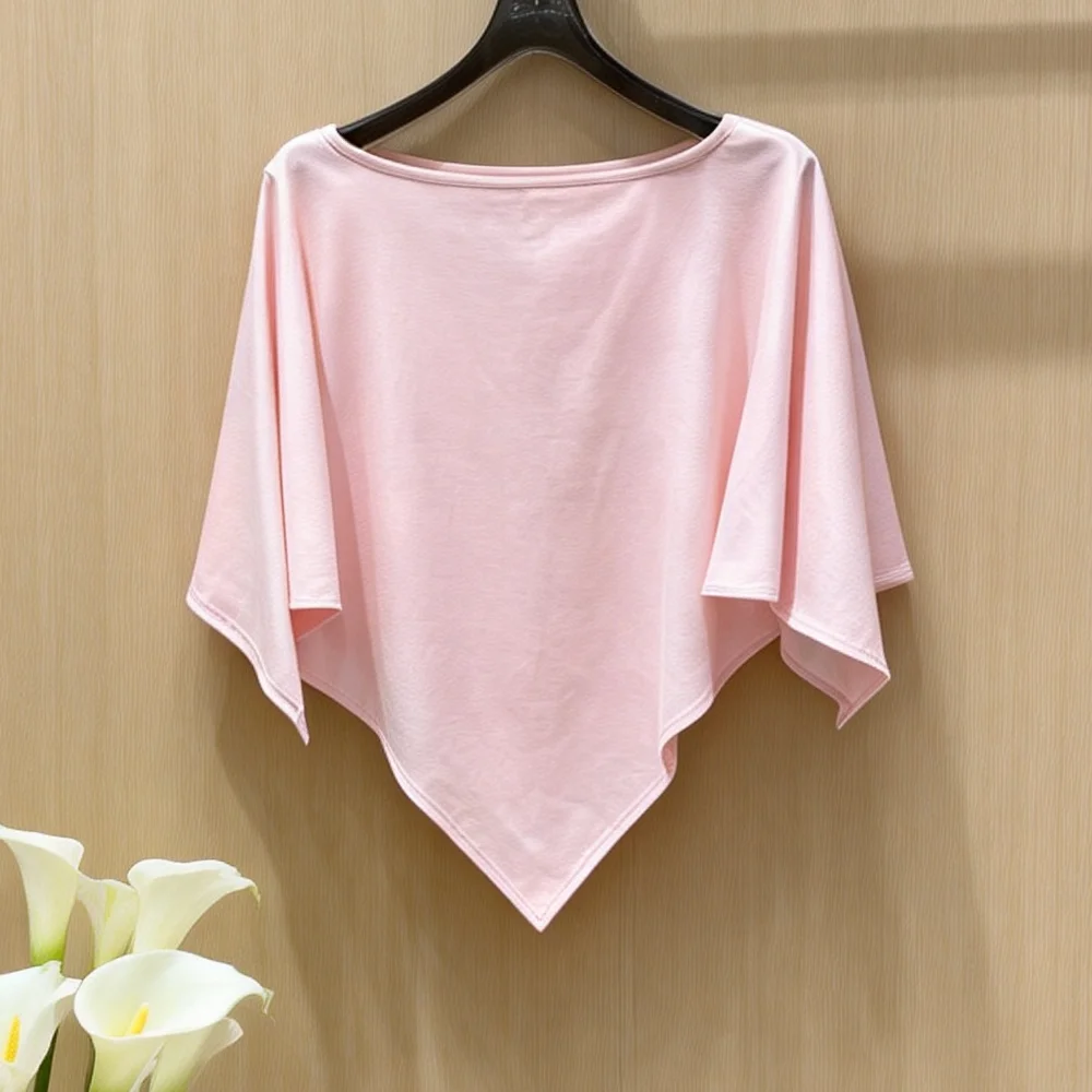 

Women's Luxury Pink Geometric Print Batwing Sleeve Blouse Elegant Satin Boat Neck Asymmetrical Hem Top004