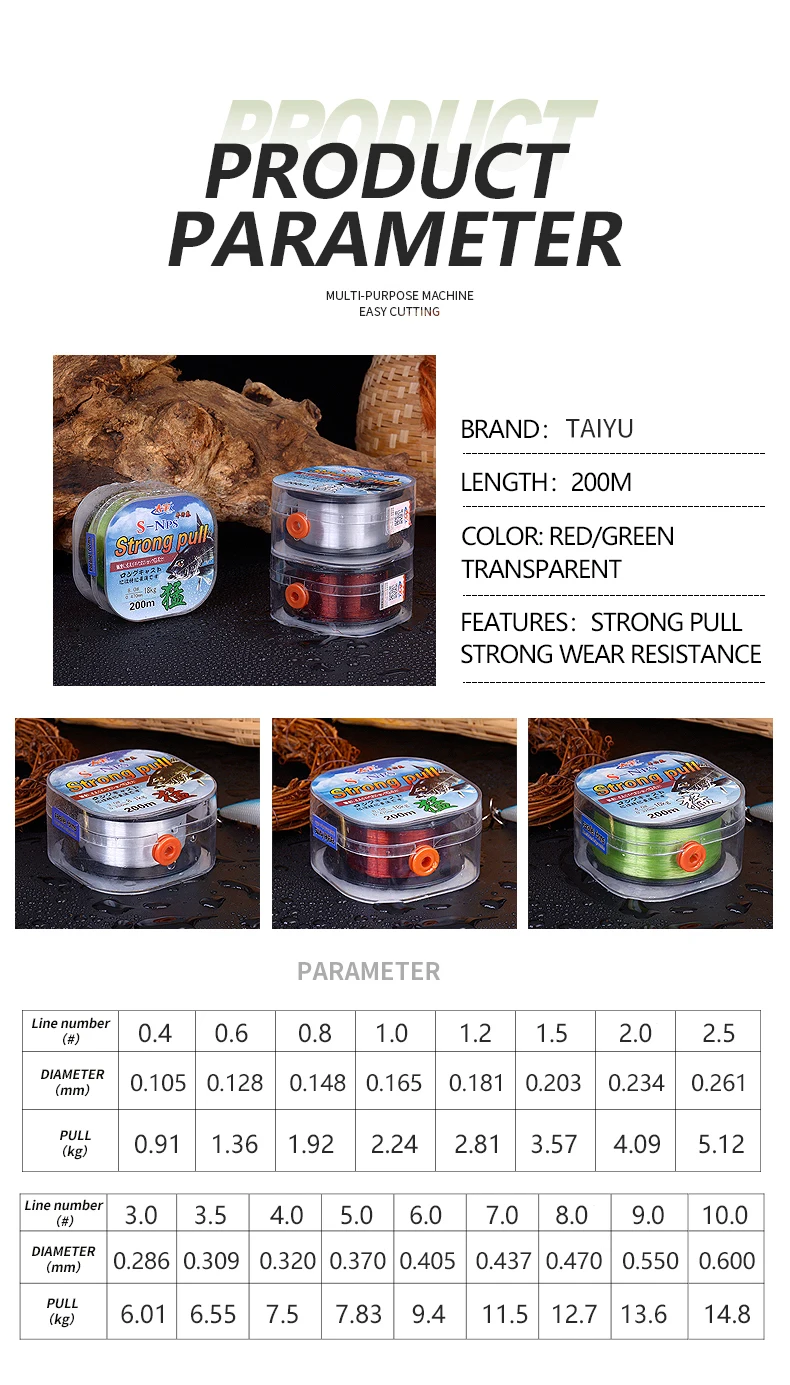 TAIYU 200M Nylon-Angelschnur 2-33LB Japanisches langlebiges Monofilament Meer-/Süßwasser-Hauptschnurführer Angeldraht zum Karpfenangeln – Detail 9