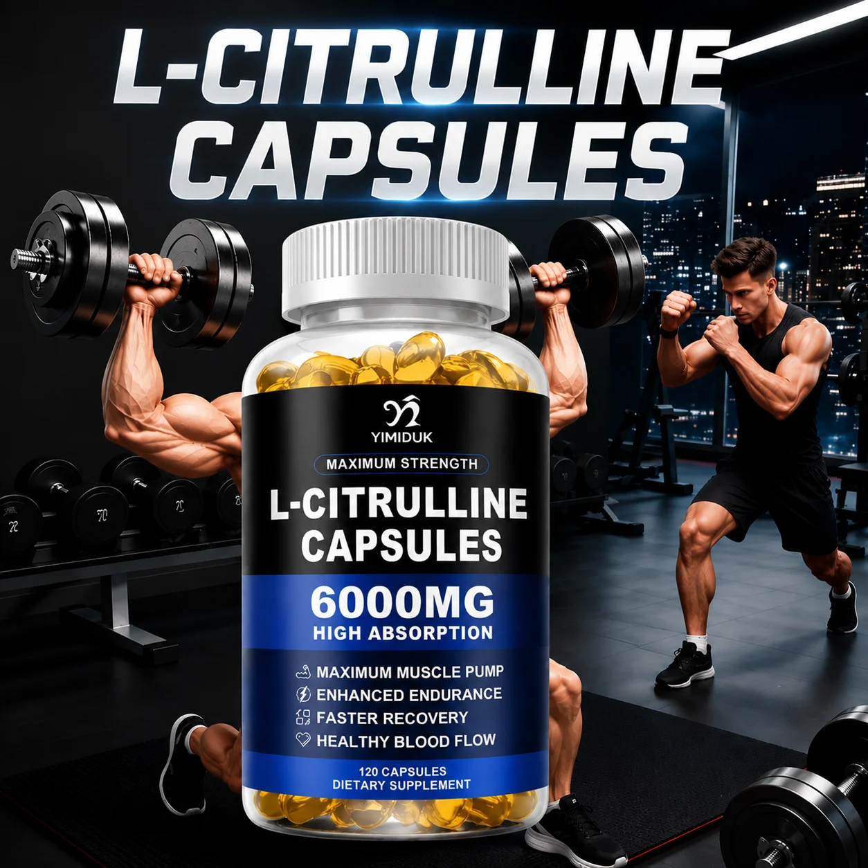 Pure L-Citrulline Capsules, Support Circulation, Energy, Vitality, Extend Workout, Workout Endurance & Exercise Muscle Recovery