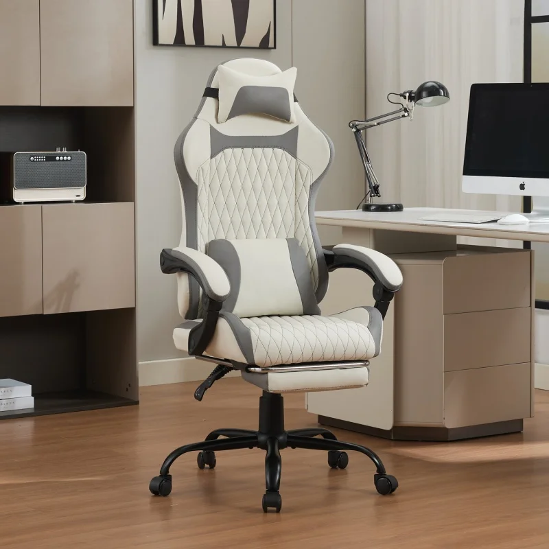 Chaise de bureau ergonomique pour le gaming, en cuir respirant, avec repose-pieds, base en acier, roulettes silencieuses 360° °   Chaise de bureau pivotante durable pour la maison et le gaming