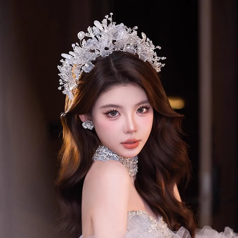 رباط شعر على شكل فراشة مطرز يدويًا للنساء، إكسسوار تاج الزفاف عالي الجودة، مجوهرات ربطة شعر الزفاف