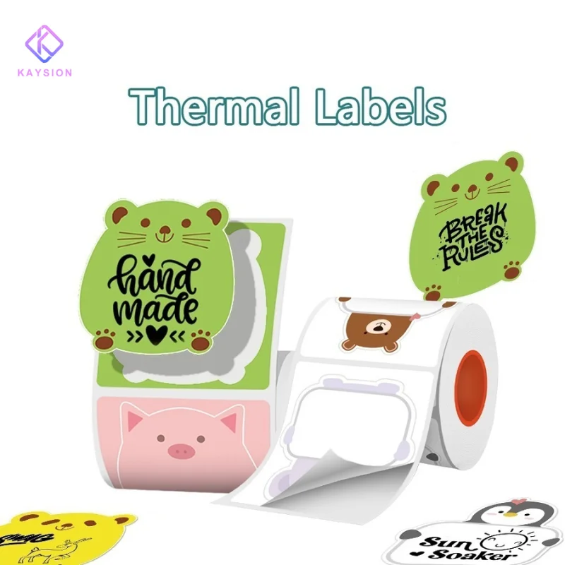 KAYSION ملصق حراري ذاتي اللصق ملصق حراري مباشر لتصميم شعار DIY رمز الاستجابة السريعة اسم العلامة طابعة حرارية محمولة