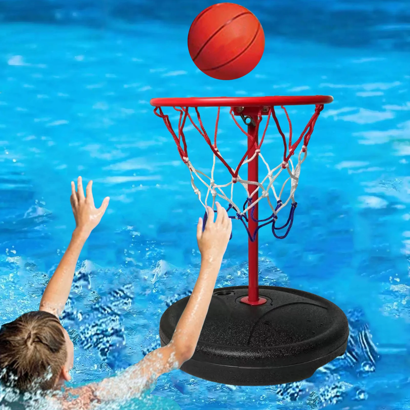 

Water Basketball and Frame Floating Pool Basketball Hoop with Ball for Adults Teens Family Party Stand Game Outdoor Sport