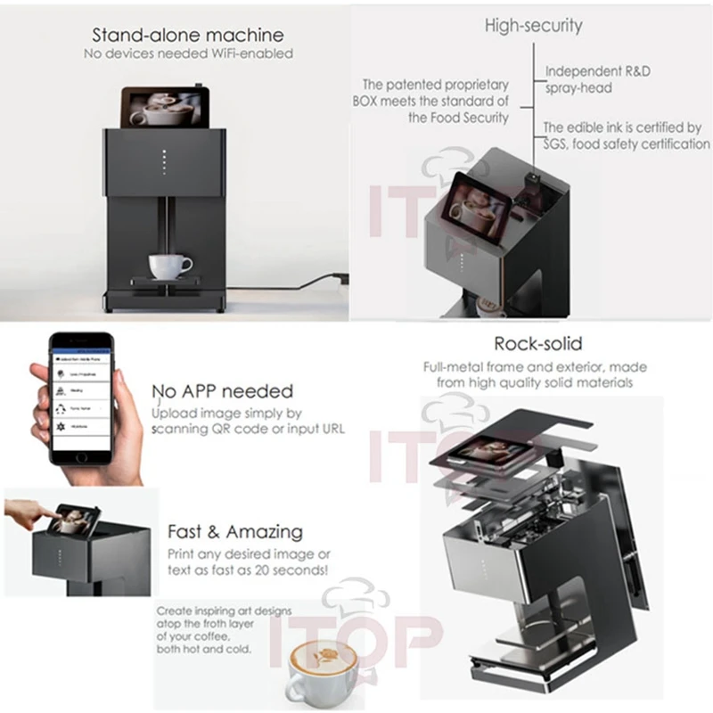 ITOP-Impressora Automática De Café, Máquina Latte Art, Impressora De Superfície De Alimentos, Padrão Fantasia, 110V-220V