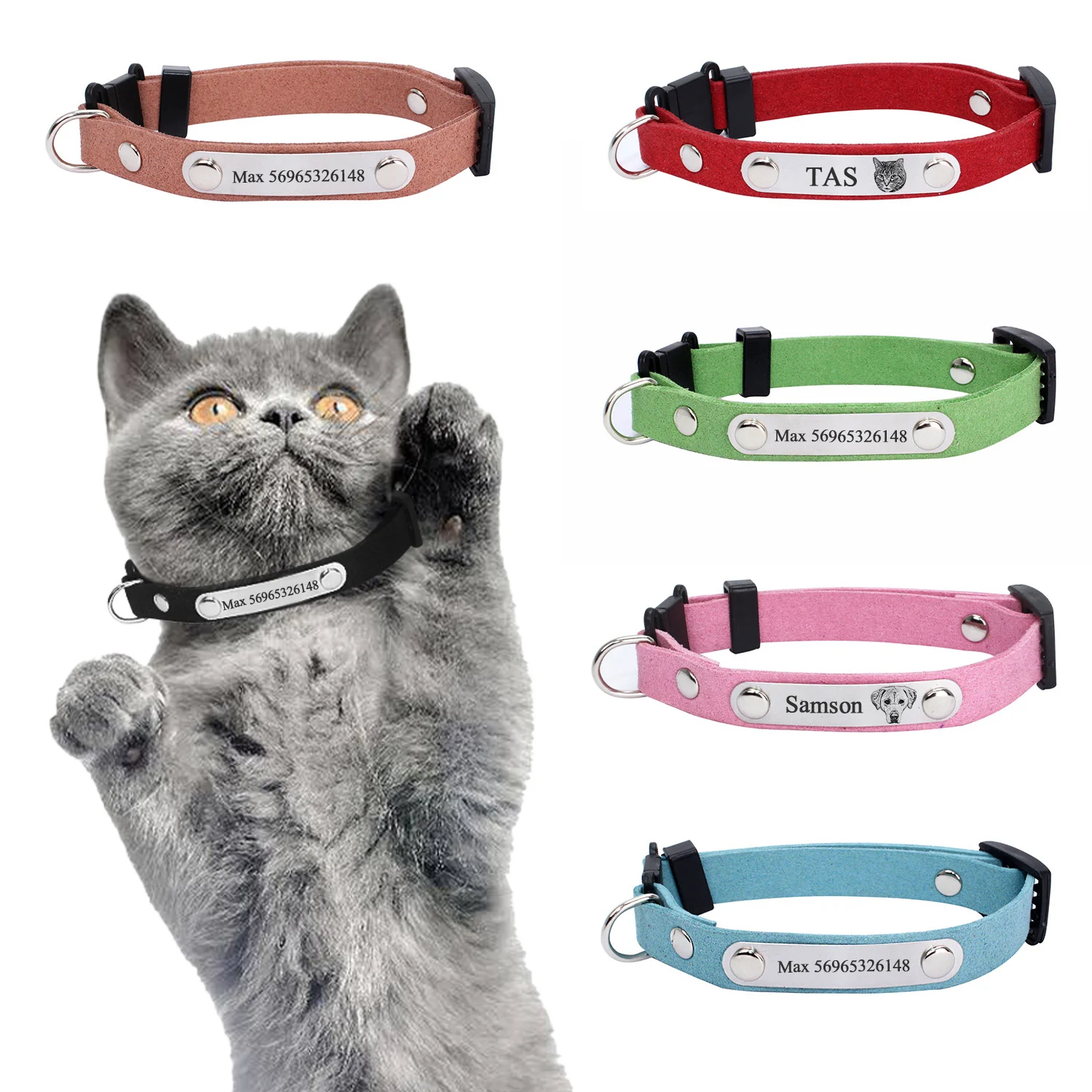 Custom Cat Collar Personalized ID Adjustable Safety Buckle Name Engraving Kitten Collar Small Dog Puppy Accessories Necklace