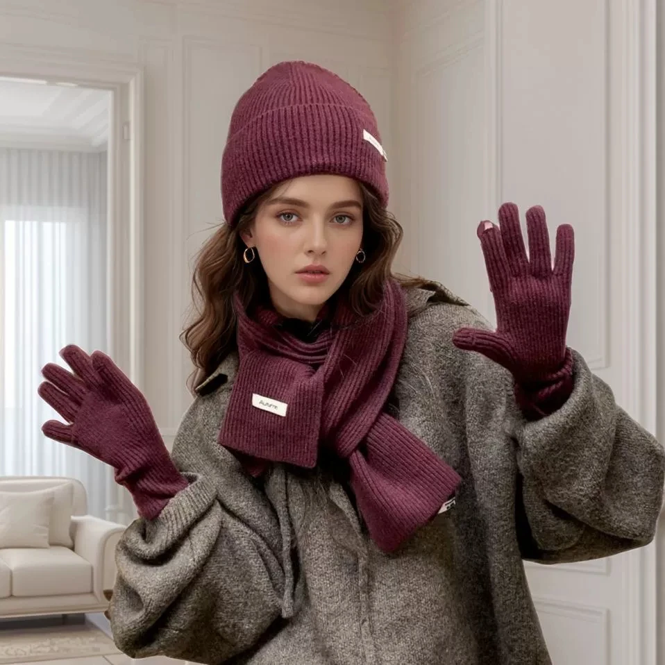 ladies-winter-3pcs-set-—-knitted-woolen-scarf-beanie-hat-gloves-super-soft-warm-neck-warmer-gift