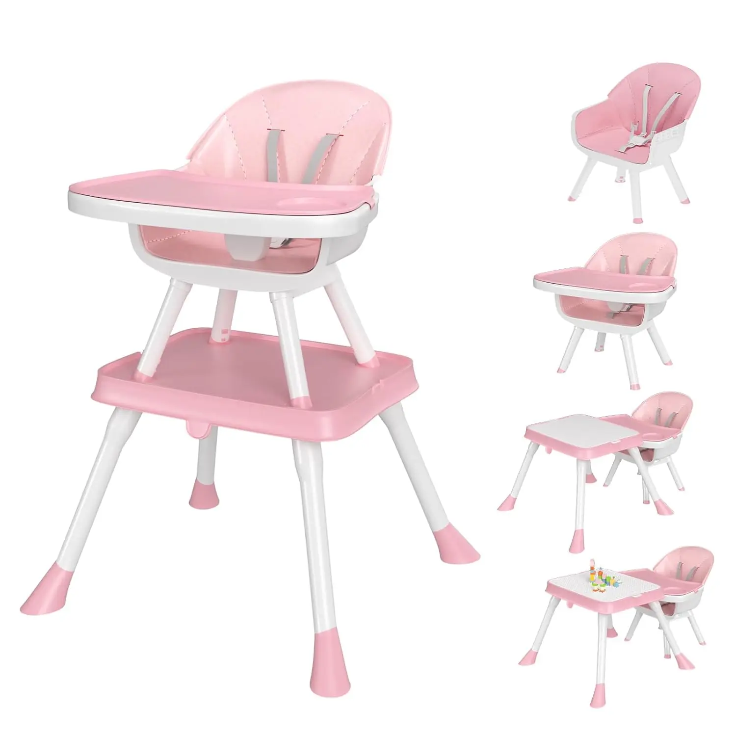 Foldable High Chair with Non-Slip Foot Mats(Pink, Foot Mats)