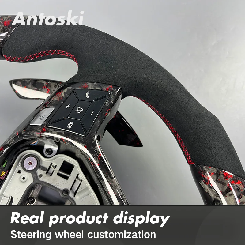 For Mercedes-Benz W204 W205 AMG 2013-2018 Black Suede Real Forged Carbon Fiber Sports Steering Wheel with Smart LED Display view 4