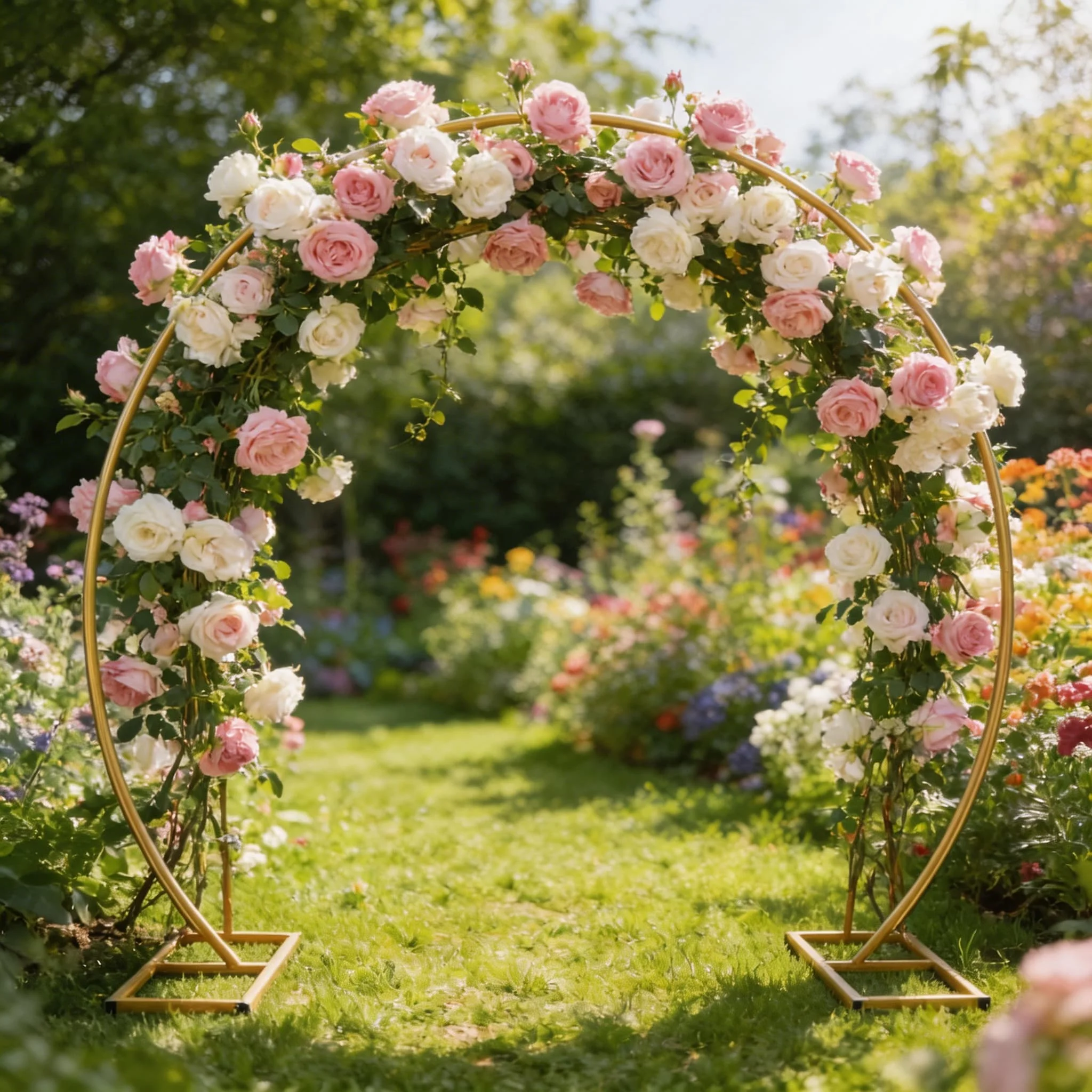Support de décoration polyvalent en forme d'arche ronde dorée pour jardin, mariage, fête, célébration, toile de fond