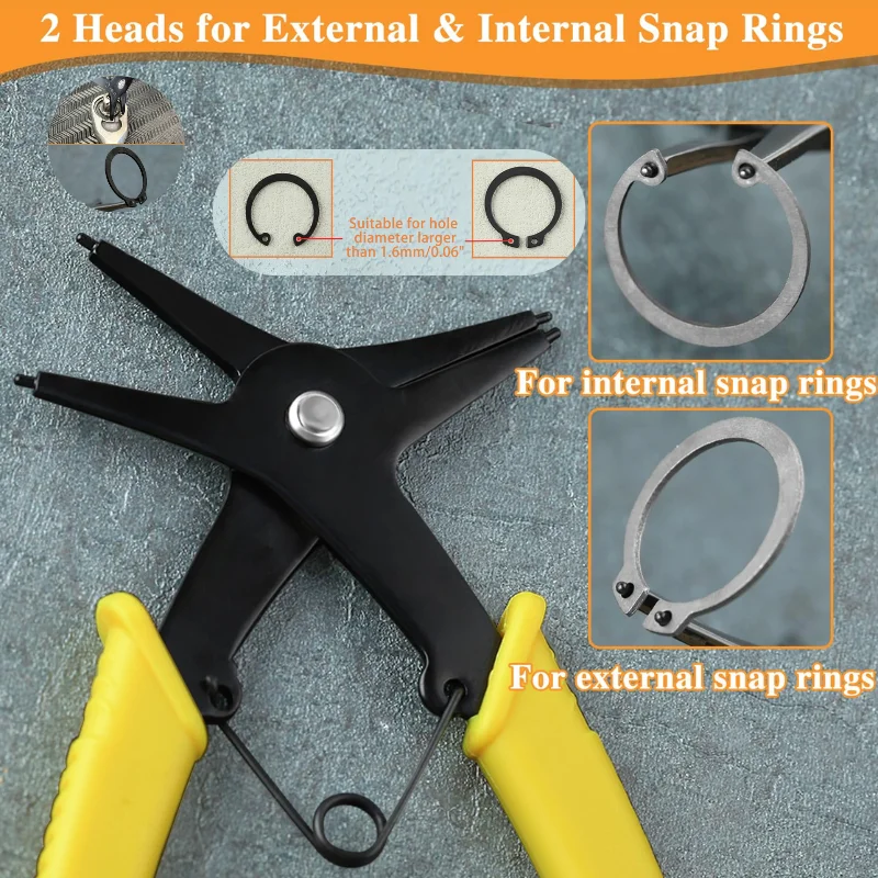 كماشة حلقية للقفل الداخلي والخارجي ، مزيل حلقات القفل ثنائي الغرض ، 2 في 1 ، 10: 40
