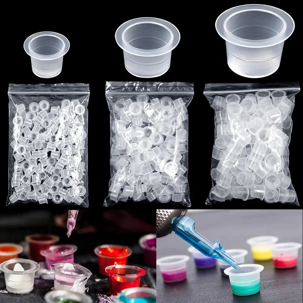 100 pièces tatouage grand moyen petit encre Pigment tasse anneau transparent Microblading capuchon lèvre sourcil PMU blanchiment fournitures crème