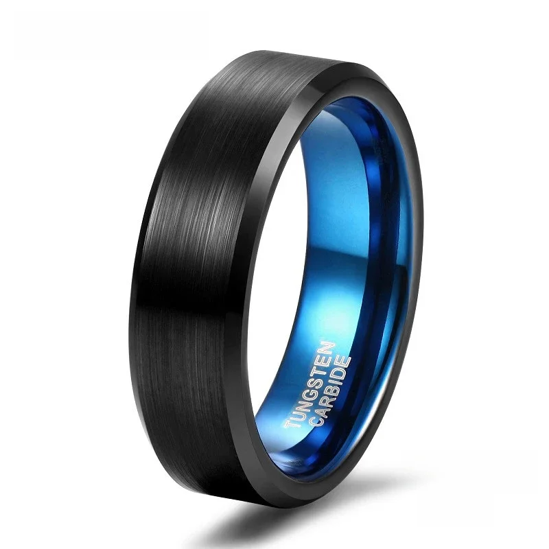 Tigrade mężczyzna wolframu pierścień 4/6/8mm czarny człowiek pierścienie kobiety obrączka niebieski wewnątrz fajny pierścionek klasyczne obrączka zaręczynowy — zdjęcie 2