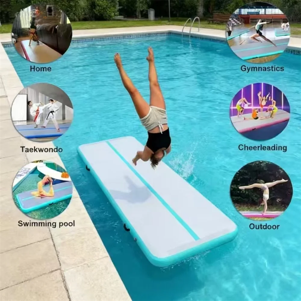 Aufblasbare Gymnastikmatte (mit Luftpumpe) eignet sich für das Gymnastiktraining zu Hause, Wassersport und aufblasbares Yoga.