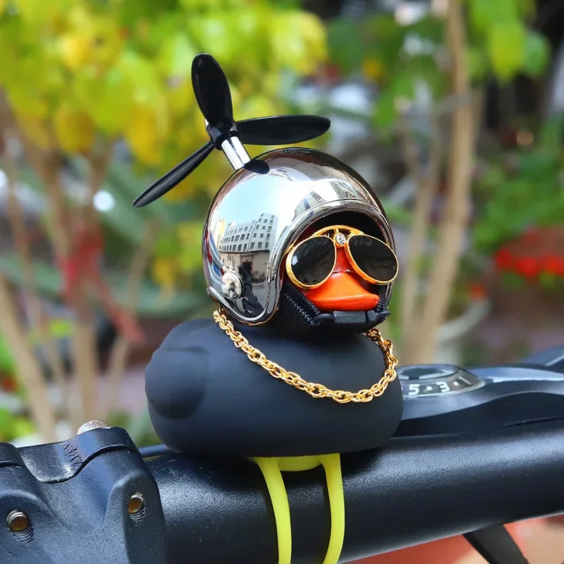 AliExpress YuanVille Cool Black Rubber Duck Toy Bike Car Ornaments Dashboard Decorations Squeeze Duck Bicycle Horns with