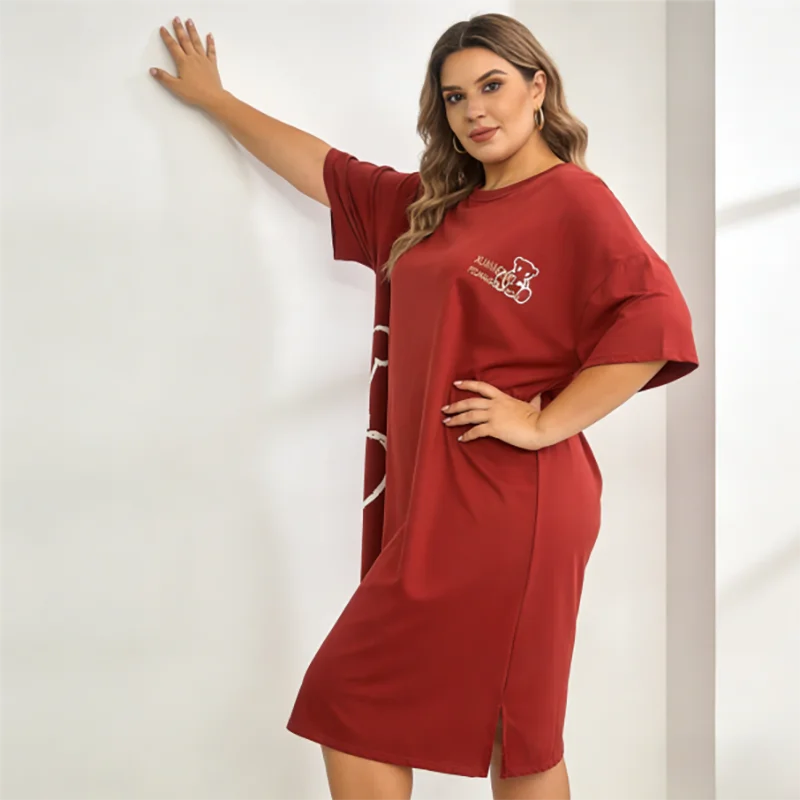 Plus Größe 50-150 kg Bärendruck Nachthemd Damen Sommer übergroßes T-Shirt Nachtwäsche weiches lockeres Homewear Loungewear Kleid