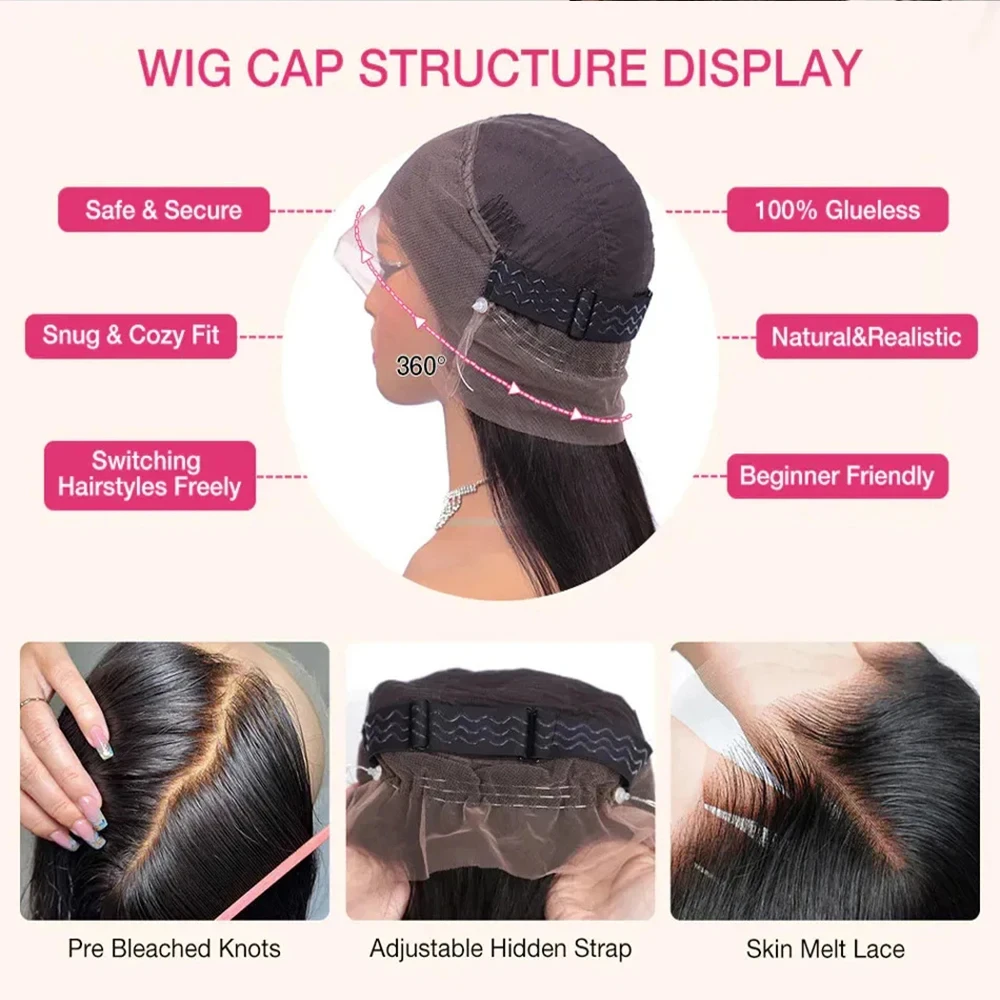 250 الكثافة 360 شعر مستعار دانتيل كامل Invisi حزام شعر مستعار بدون صمغ شعر مستعار مستقيم HD 360 الدانتيل شعر مستعار أمامي قبل قطع الدانتيل شعر مستعار بدون صمغ #6