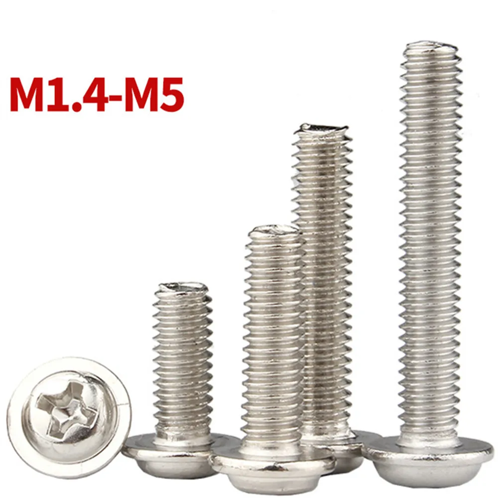 M1.4 M2 M2.5 M3 M4 M5 M6 Nickel Plated Cross Recessed Phillips Pan Round Head With Washer Padded Collar Screw Bolt