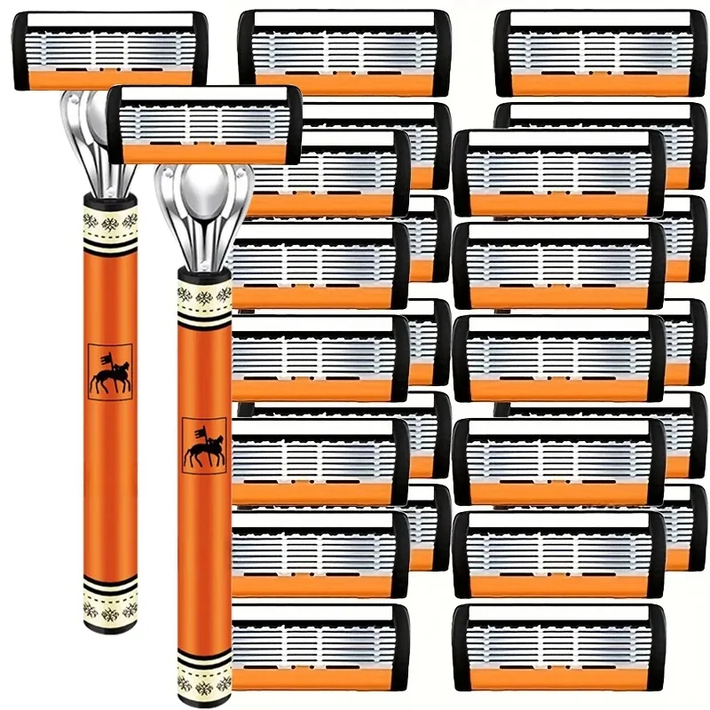 Lame de rasoir à 6 couches en acier inoxydable pour homme, rasoir classique lavé à l'eau, lame tranchante pour un rasage propre