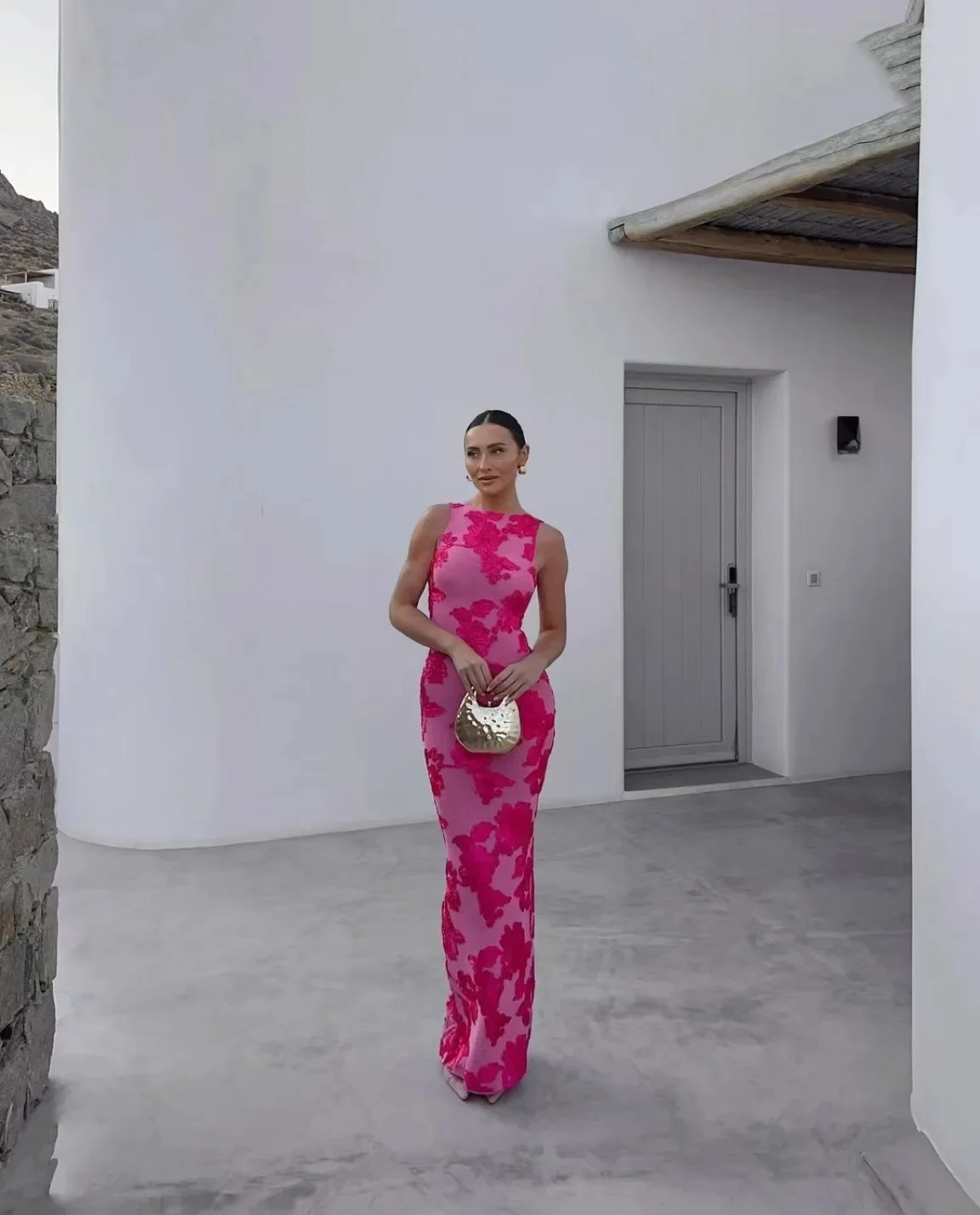 2024 nowe eleganckie kobiety bez rękawów 3d kwiaty Party Dress haftowana siateczka wąska wokół bioder pakiet kobiet Fshion Maxi sukienki szata — zdjęcie 2