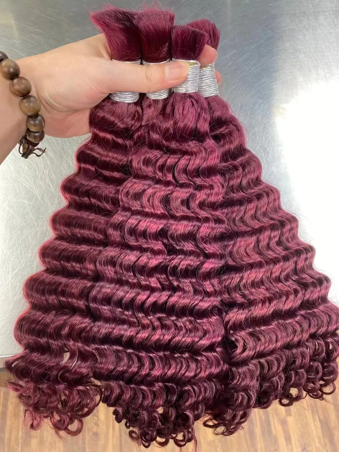 Burgundy 99J Deep Wave Bulk Human Hair for Braiding No Weft 100% Virgin Hair Curly Human Braiding Hair Extensions for Boho Braid