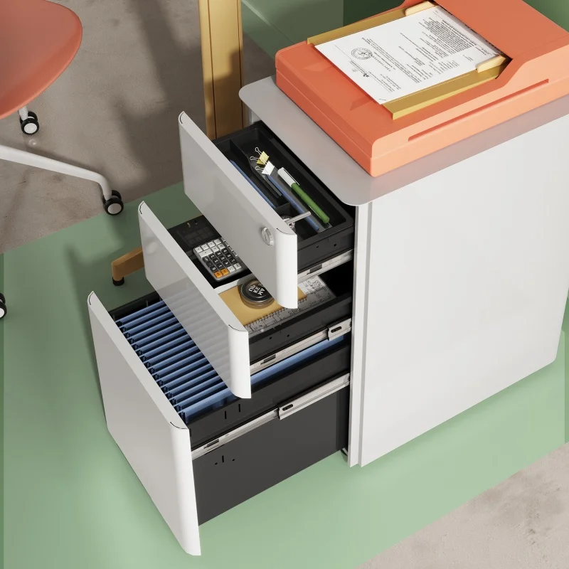 خزانة ملفات GALAXHERO ذات 3 أدراج، خزانة ملفات عمودية، تخزين نحيف لملفات حجم الحروف القانونية، منظمة المكاتب المنزلية