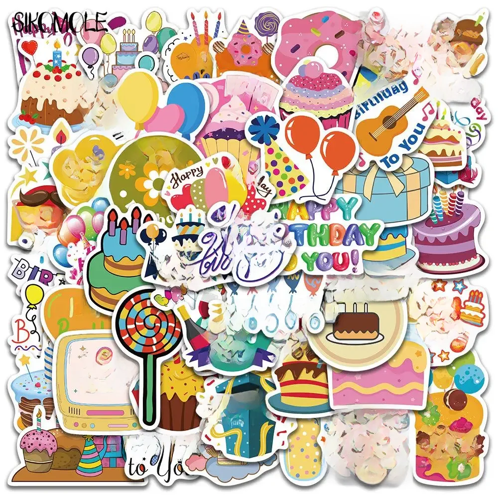 10/30/50pcs Dessin animé Mignon Joyeux anniversaire! Graffiti autocollants Kawaii jouet bricolage enfants cahier bagages moto ordinateur portable décalcomanies autocollant