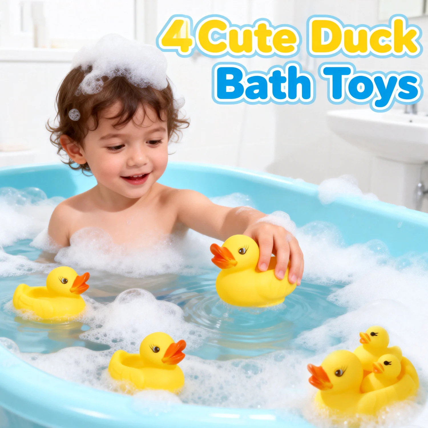 4Pcs Bath Duck Toys Yellow Duck Family Bath Set Floating Squeaky Duckies Baby Shower Toys Kids Bathtub Duck Set for Toddlers