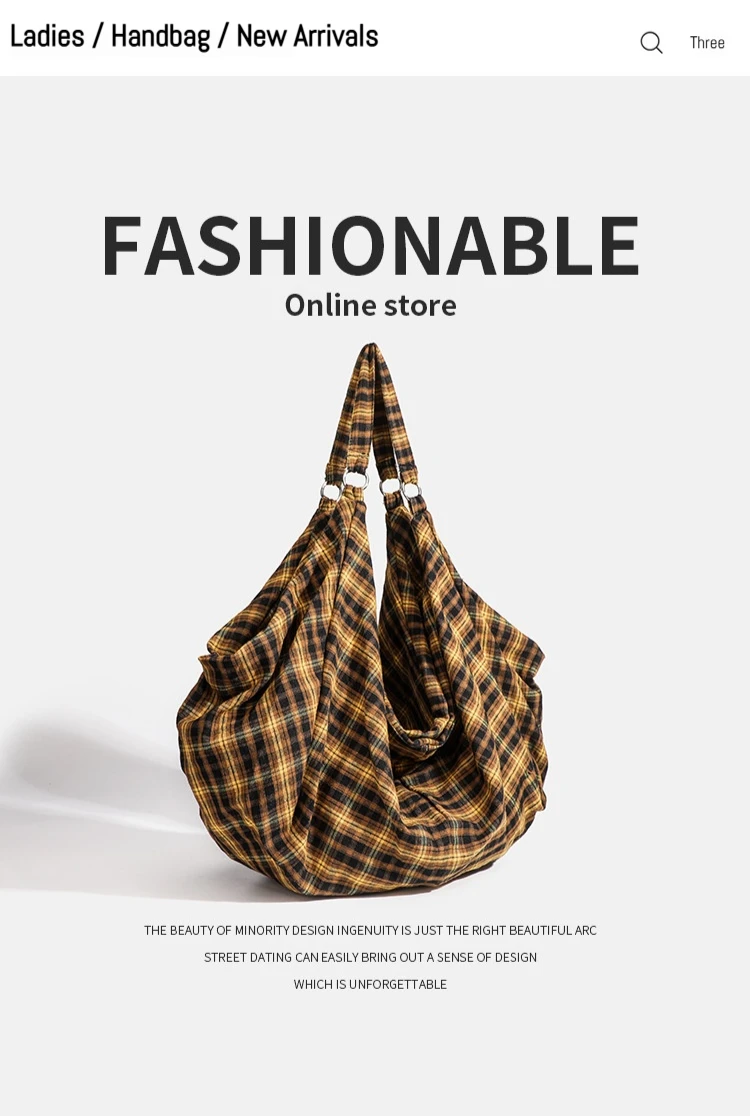 Lässige Vintage-Einkaufstasche, große Kapazität, Canvas-Tragetasche für Damen, entspannter Stil, karierte Pendler-Umhängetasche, vielseitige Reisetasche – Detail 1