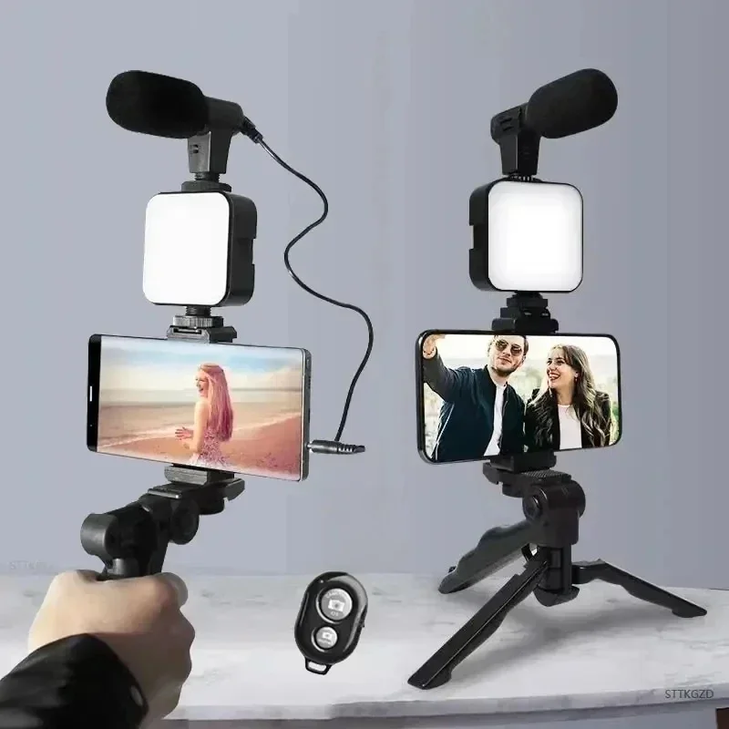 Smartphone VzonKit avec trépied, support de téléphone, mini microphone, lumière de remplissage LED, démarreur pour TikTok, diffusion en direct, vidéo prometteuse