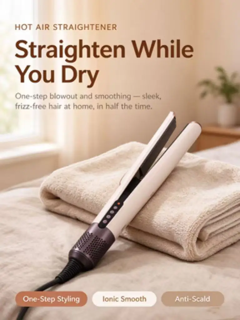 High-Speed Airflow Hair Straightener, Hot Air Blowout Styler with Hollow Design, Ionic Anti-Frizz Fast Drying Straightening Brush for Women Salon Results
