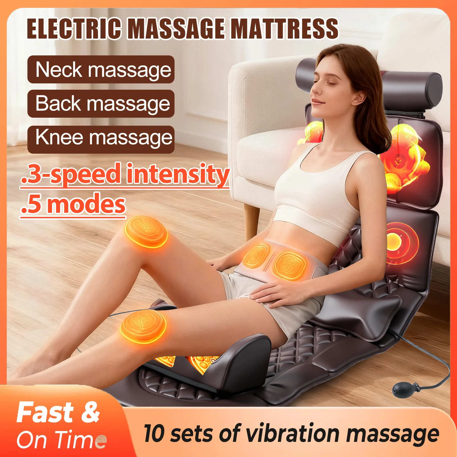 Colchoneta de masaje eléctrico de cuerpo completo con calefacción y control manual, con airbag, masaje de espalda y rodillas, y vibración.