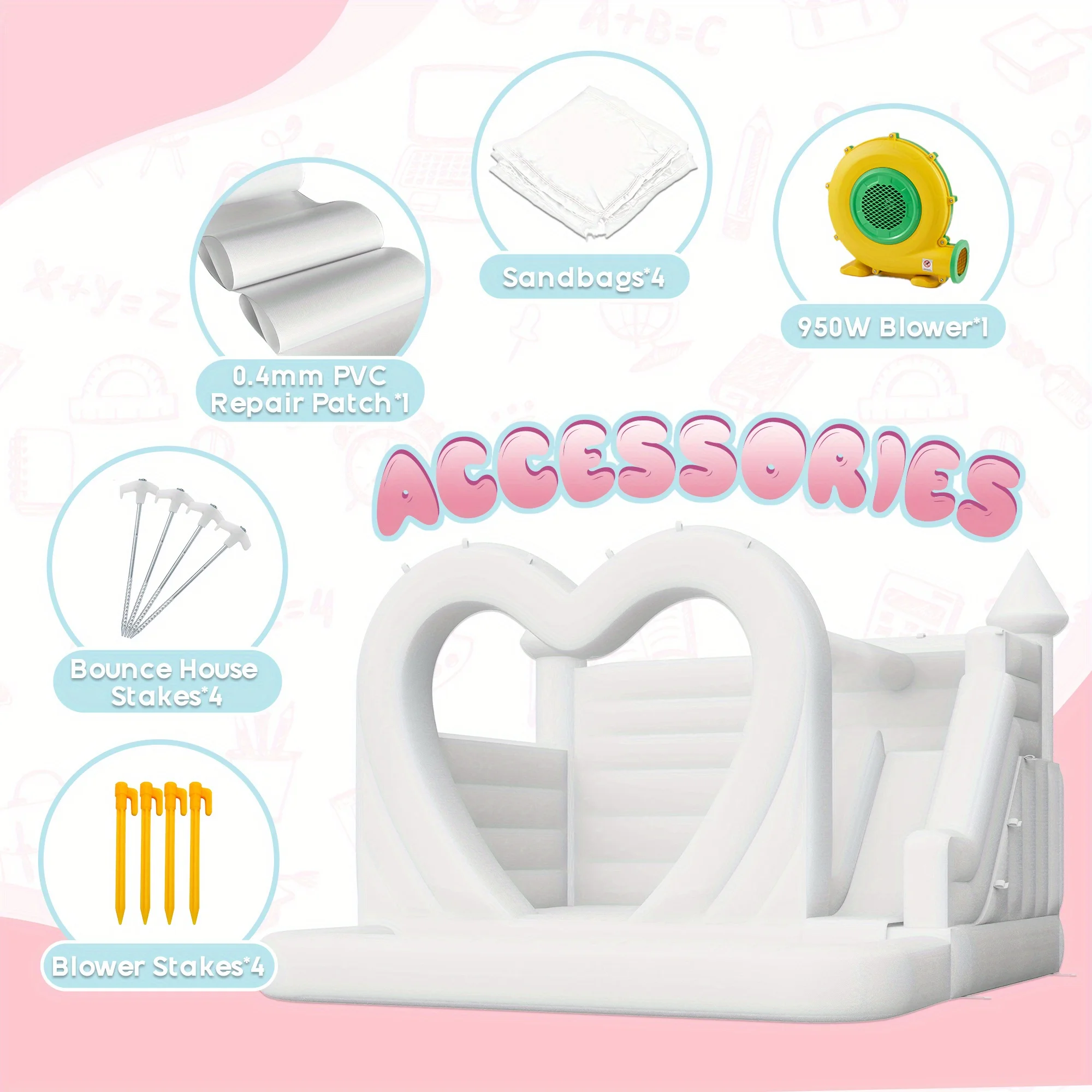 منزل ترتد أبيض جديد على شكل قلب مع حفرة كروية وقلعة بيضاء رطبة وجافة قابلة للنفخ مع منفاخ لحفلات الزفاف