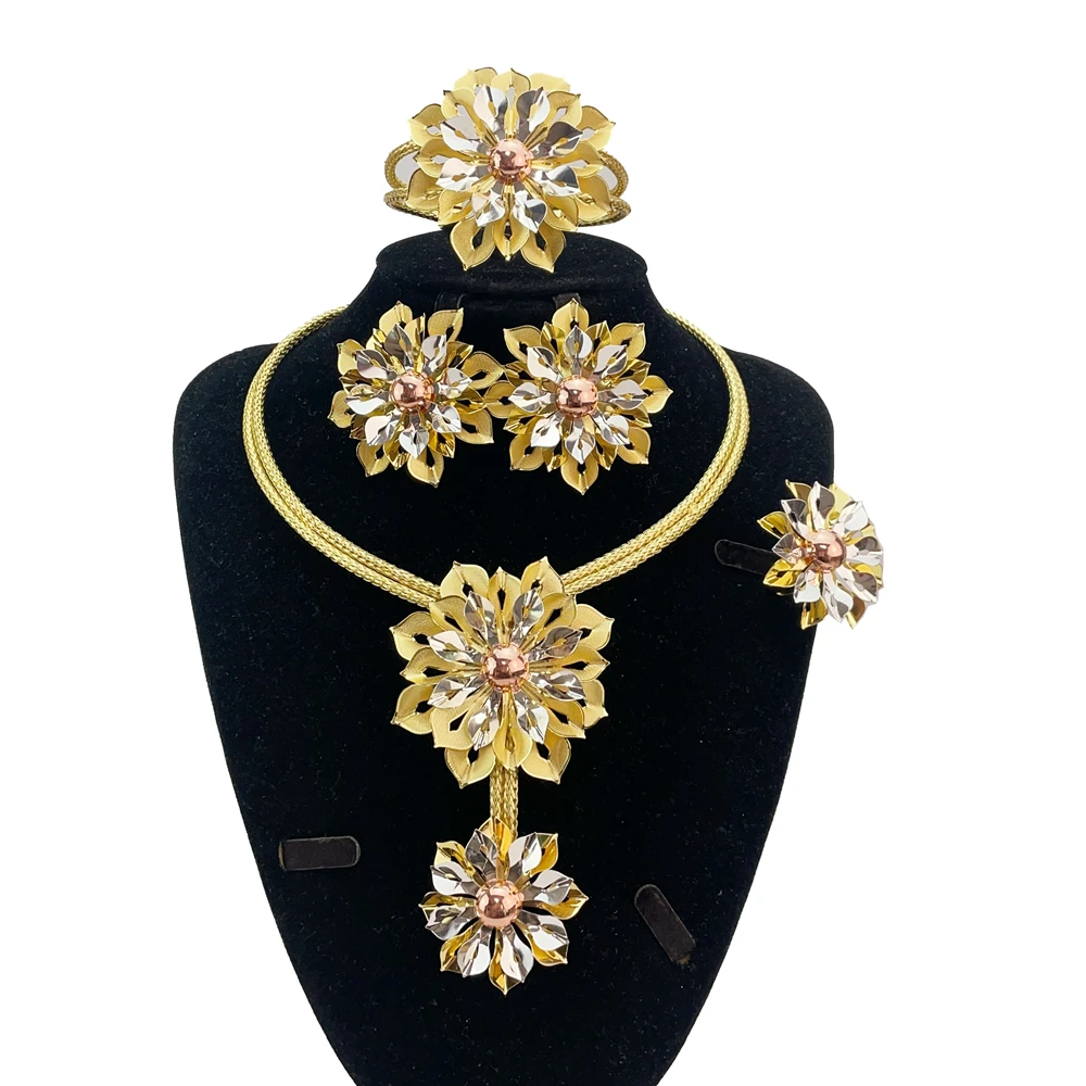 

Brazilian Simple Style Big Bold Flower Pendant Necklace Luxury Quality African Bride Jewelry Set For Women Party Gifts FHK20894