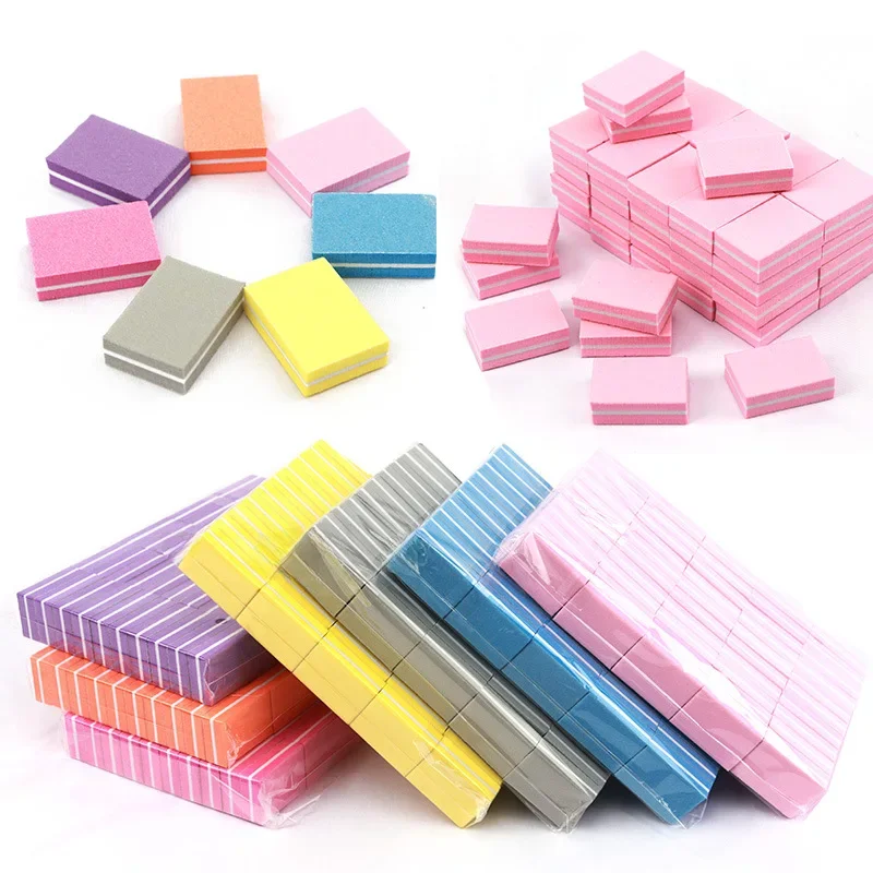 Mini blocs de limes à ongles Double face, 50 pièces, éponge colorée, tampons de ponçage pour vernis à ongles, bandes de polissage, outils de manucure et d'art des ongles
