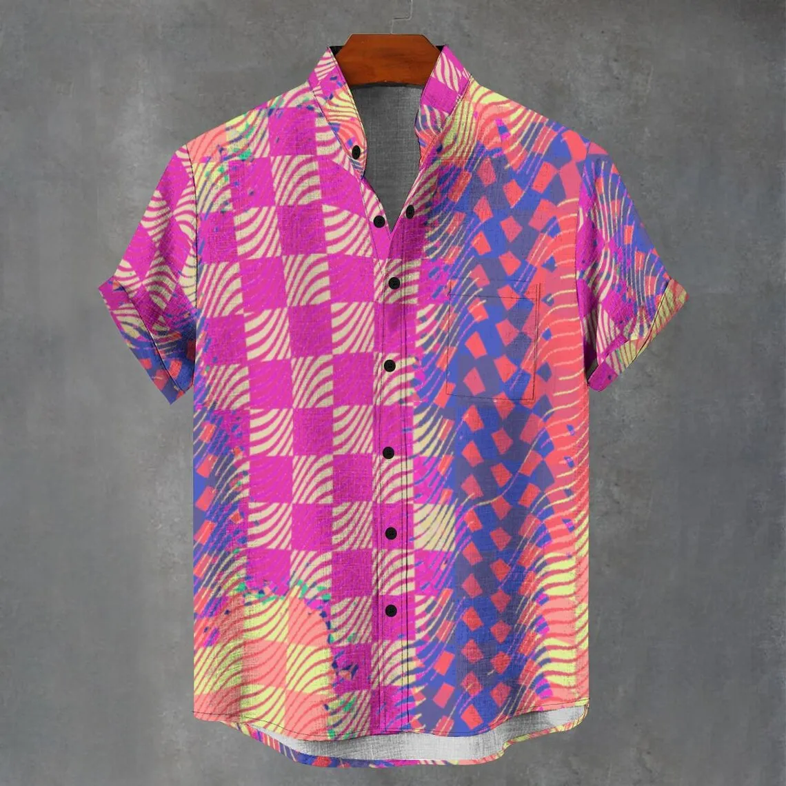 

Button shirt men's party atmosphere Hawaiian style retro 3D printed pattern trendy casual short sleeved shirt men's